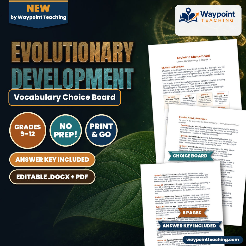 Evolutionary Development Vocabulary Choice Board cover