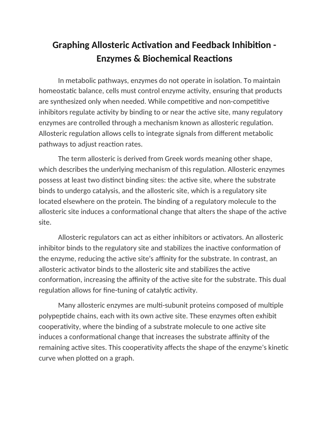 Graphing Allosteric Activation and Feedback Inhibition Reading Worksheet sample page