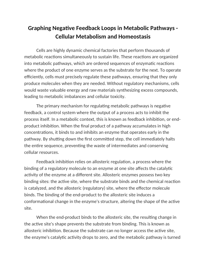 Graphing Negative Feedback Loops in Metabolic Pathways Reading Worksheet sample page