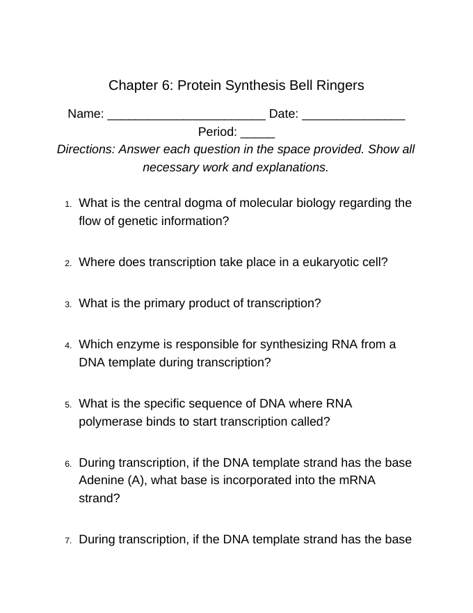 How Cells Make Proteins Bell Ringers & Exit Tickets sample page