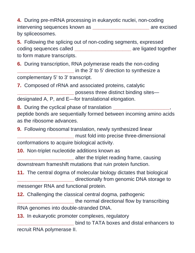 How Cells Make Proteins Fill-in-the-Blank Vocabulary Worksheet sample page