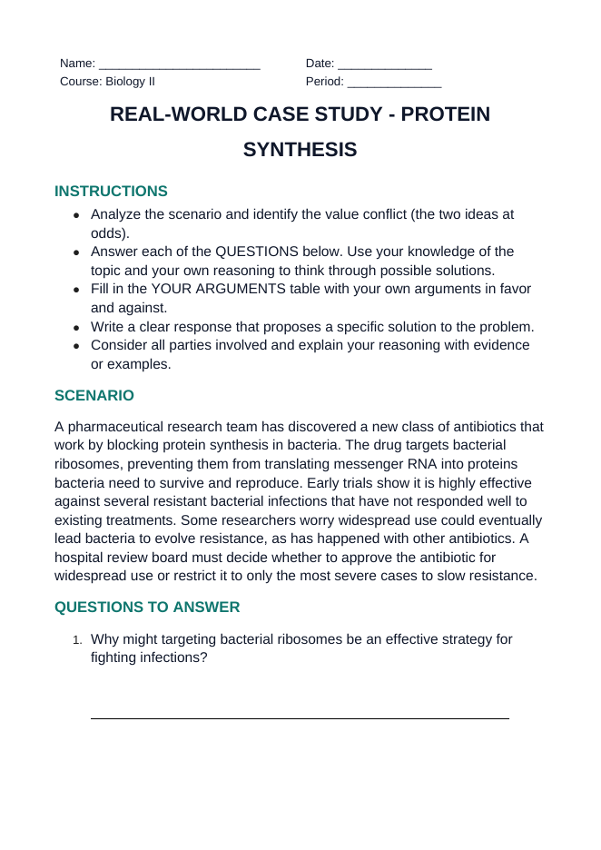 How Cells Make Proteins Real-World Case Study sample page