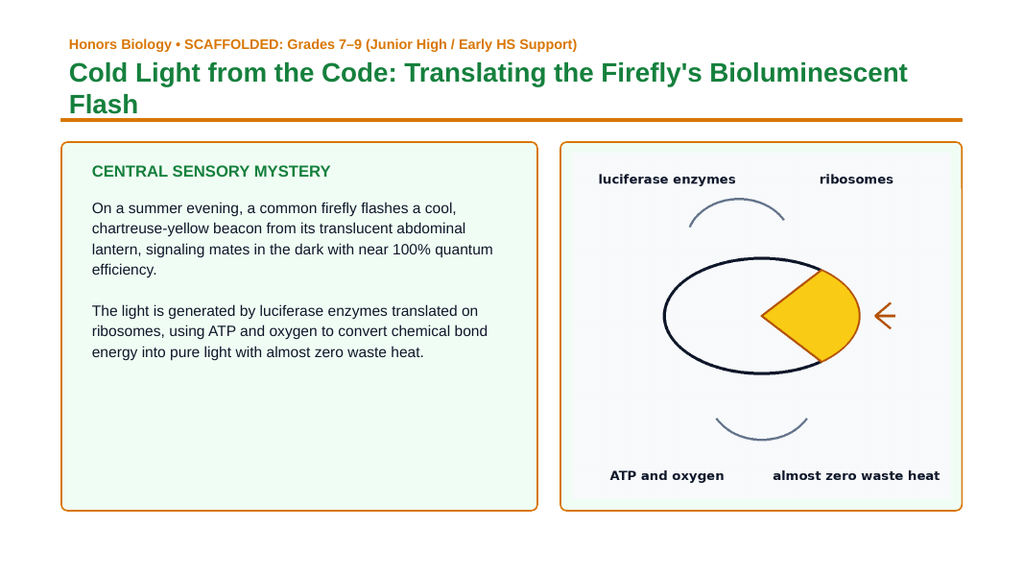 How Cells Make Proteins Scaffolded Phenomena-Based Lesson: Cold Light from the Code: Translating the Firefly's Bioluminescent Flash Presentation sample page