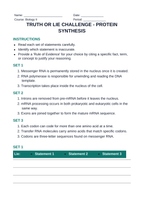 How Cells Make Proteins Truth or Lie Challenge sample page