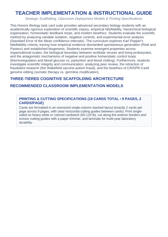 Introduction to Biology CER Task Cards sample page