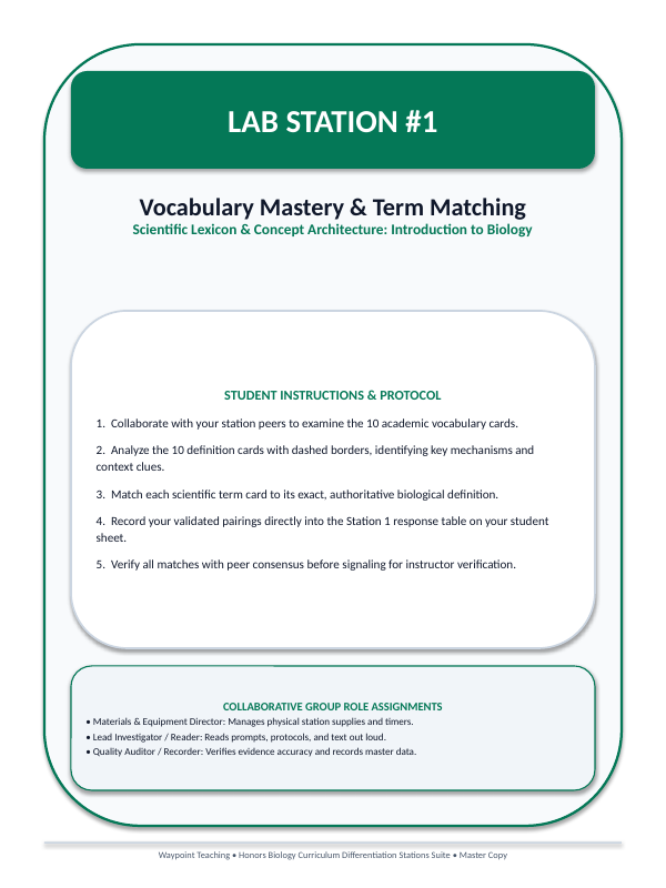 Introduction to Biology Differentiation Stations sample page