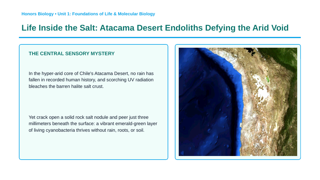 Introduction to Biology Phenomena-Based Lesson: Life Inside the Salt: Atacama Desert Endoliths Defying the Arid Void Presentation sample page