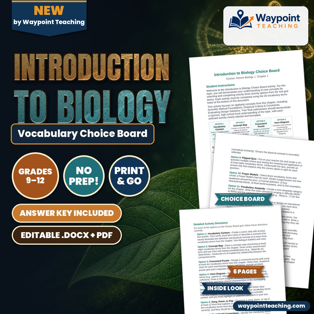 Introduction to Biology Vocabulary Choice Board cover