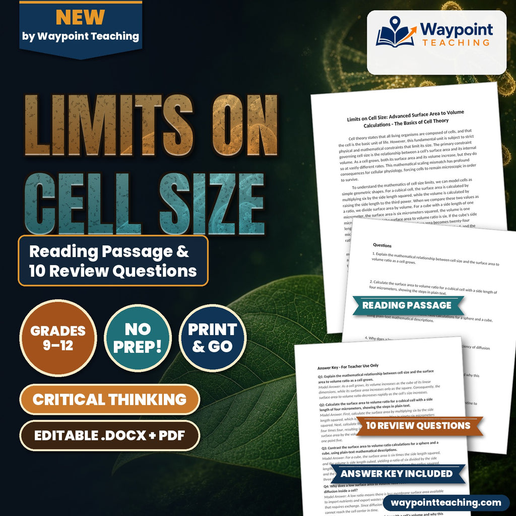 Limits on Cell Size: Advanced Surface Area to Volume Calculations Reading Worksheet cover