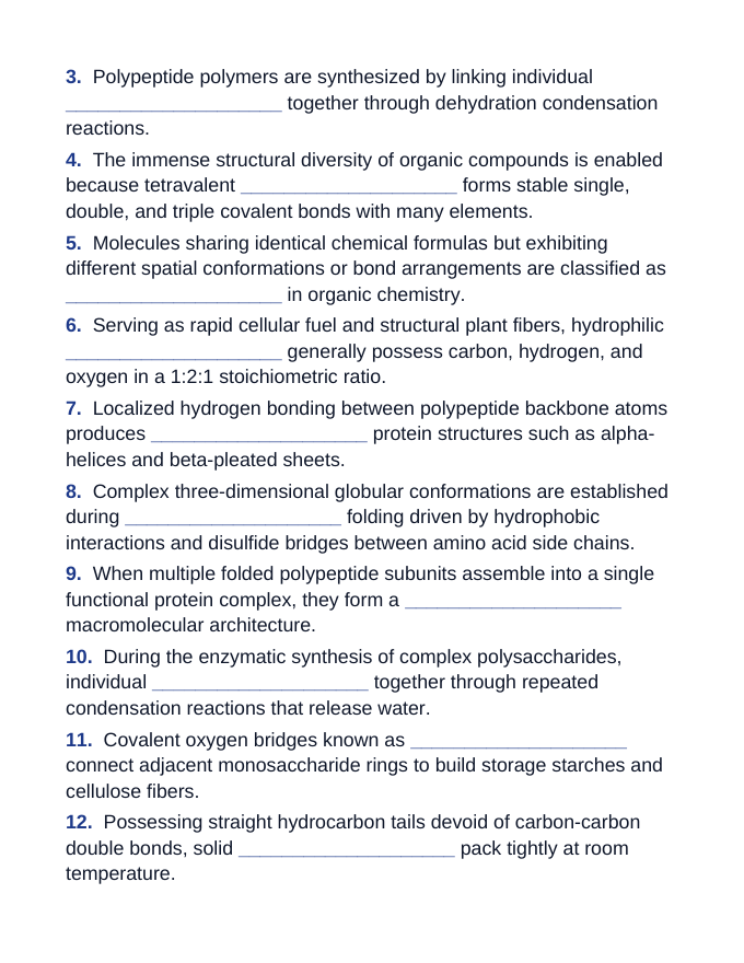 Macromolecules in Biology Fill-in-the-Blank Vocabulary Worksheet sample page