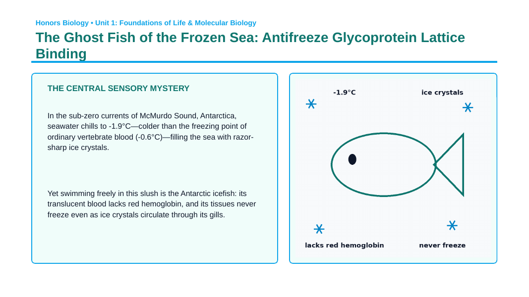 Macromolecules in Biology Phenomena-Based Lesson: The Ghost Fish of the Frozen Sea: Antifreeze Glycoprotein Lattice Binding Presentation sample page