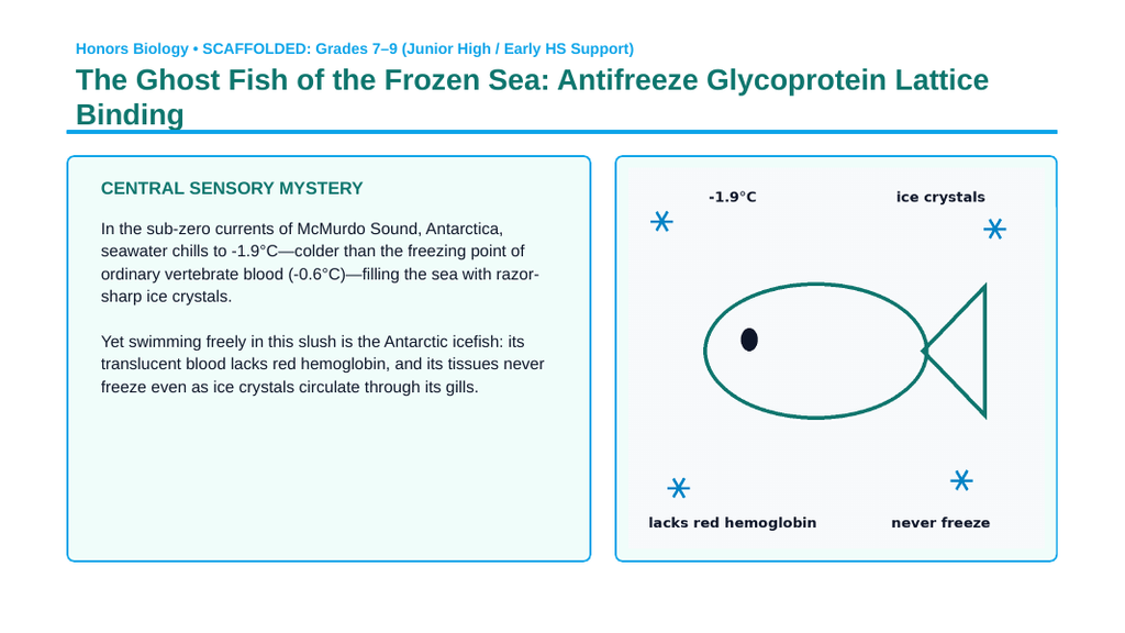 Macromolecules in Biology Scaffolded Phenomena-Based Lesson: The Ghost Fish of the Frozen Sea: Antifreeze Glycoprotein Lattice Binding Presentation sample page