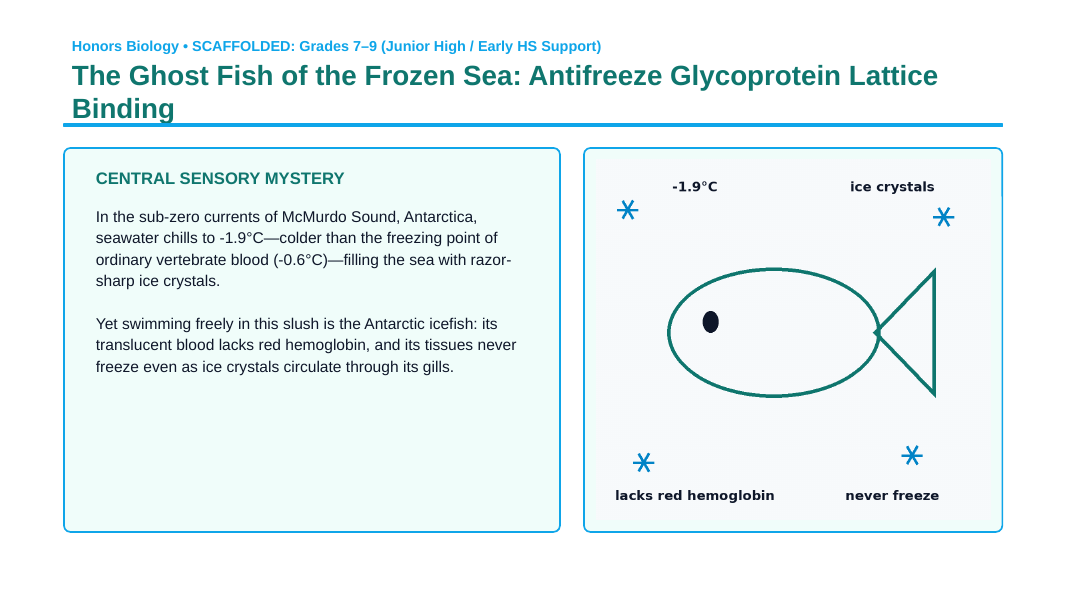 Macromolecules in Biology Scaffolded Phenomena-Based Lesson: The Ghost Fish of the Frozen Sea: Antifreeze Glycoprotein Lattice Binding Presentation sample page