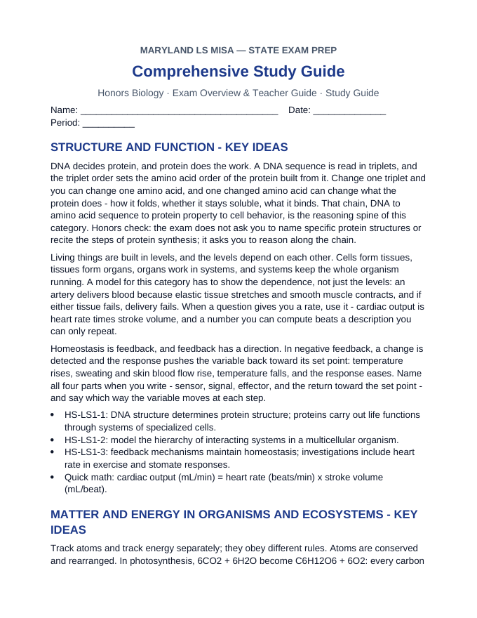Maryland MISA Exam Overview & Teacher Guide Study Guide sample page