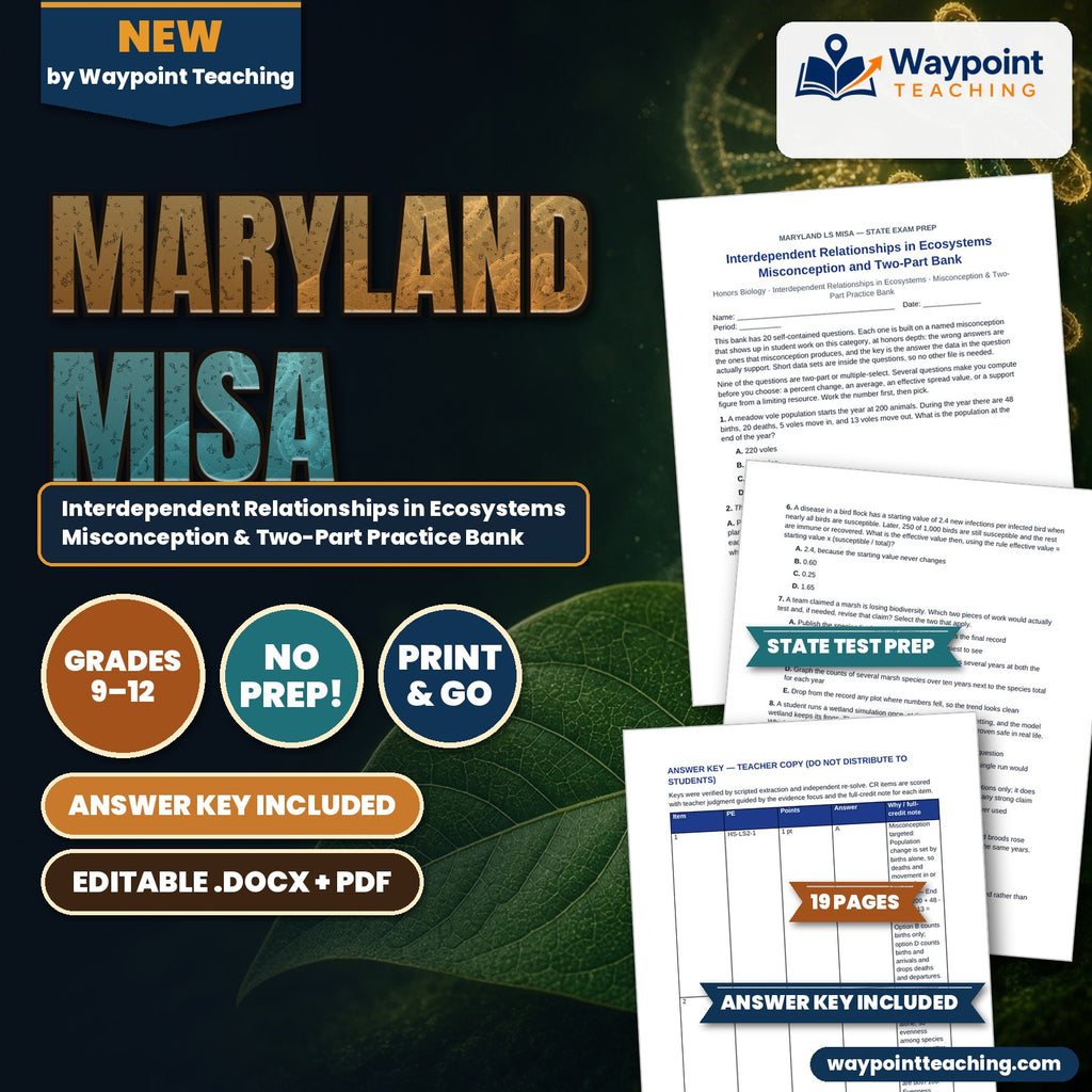 Maryland MISA Interdependent Relationships in Ecosystems Misconception & Two-Part Practice Bank cover