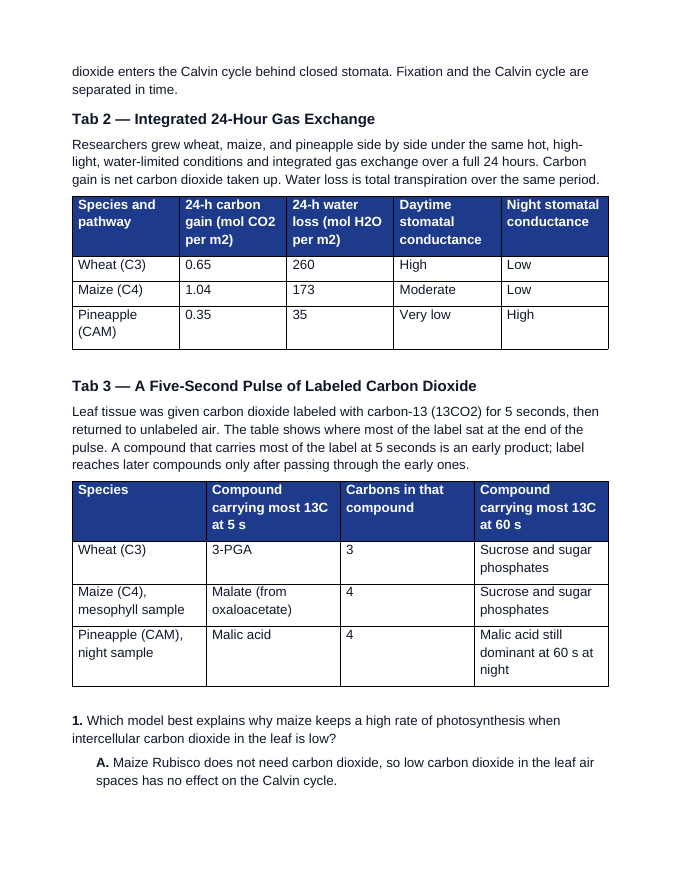Maryland MISA Matter and Energy in Organisms and Ecosystems Cluster Practice Set sample page