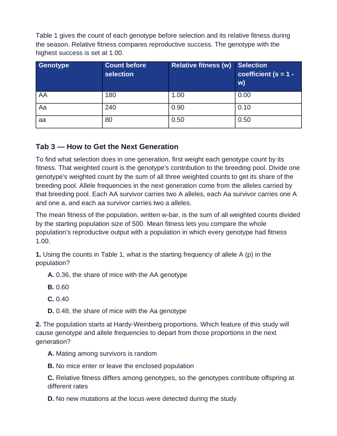 Maryland MISA Natural Selection and Evolution Cluster Practice Set sample page