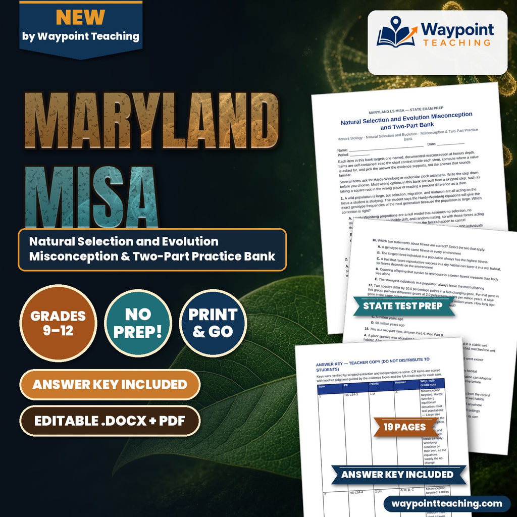 Maryland MISA Natural Selection and Evolution Misconception & Two-Part Practice Bank cover