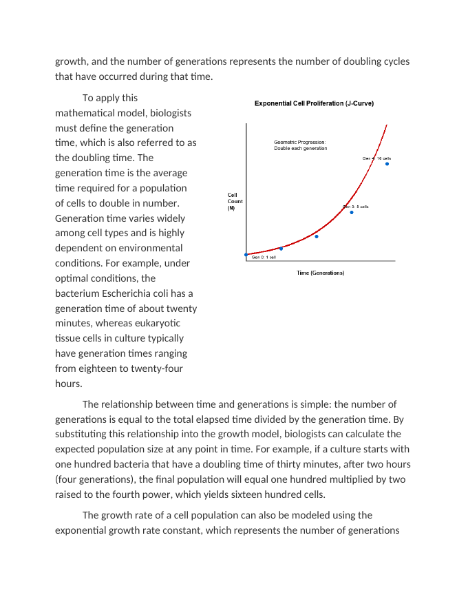 Mathematical Modeling of Exponential Cell Proliferation Reading Worksheet sample page