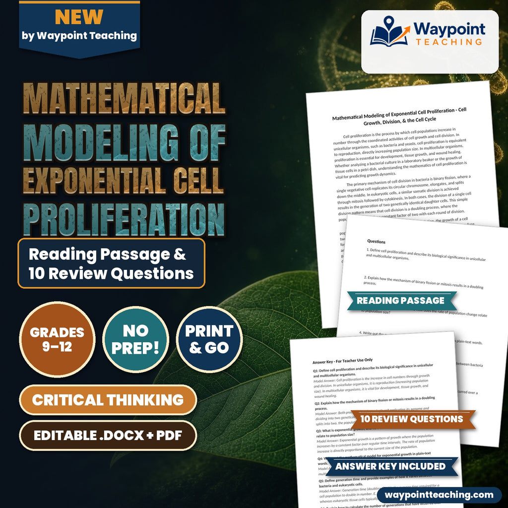 Mathematical Modeling of Exponential Cell Proliferation Reading Worksheet cover