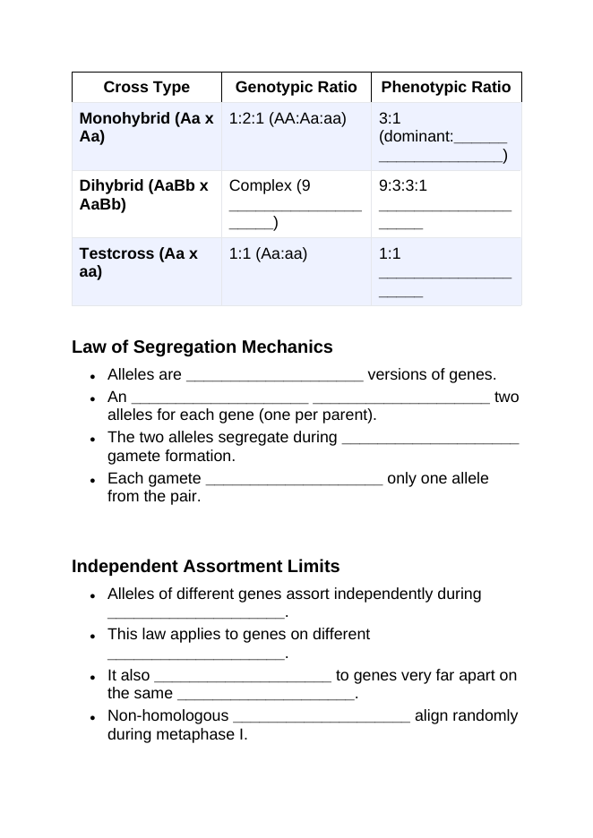 Mendel’s Genetic Principles Guided Notes sample page