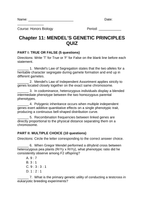 Mendel’s Genetic Principles Lesson Quiz sample page