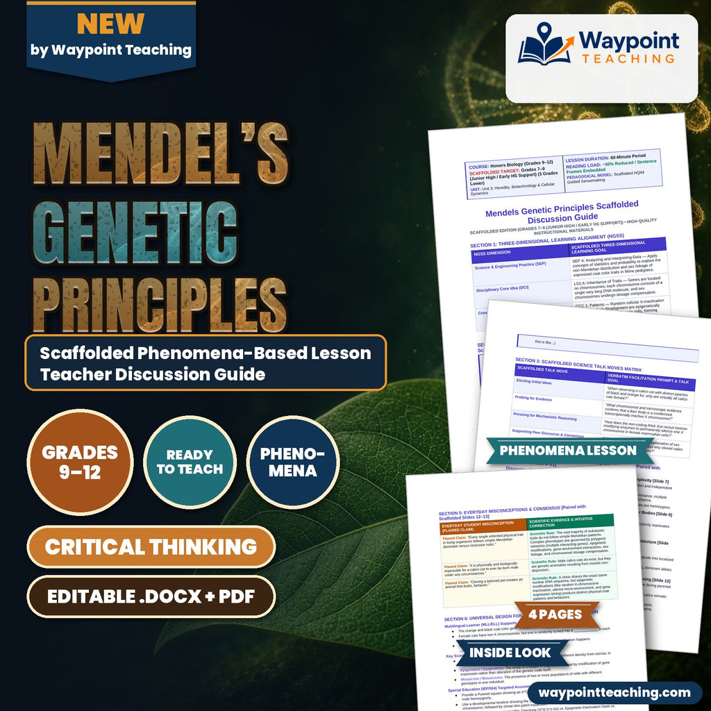 Mendel’s Genetic Principles Scaffolded Phenomena-Based Lesson: The Epigenetic Mosaic: Why Almost All Calico Cats Are Female Teacher Discussion Guide cover