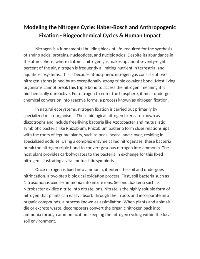 Modeling the Nitrogen Cycle: Haber-Bosch and Anthropogenic Fixation Reading Worksheet sample page