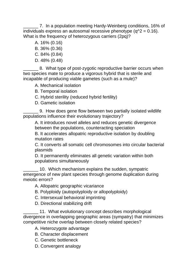 Natural Selection, Adaptation, & Speciation Lesson Quiz sample page