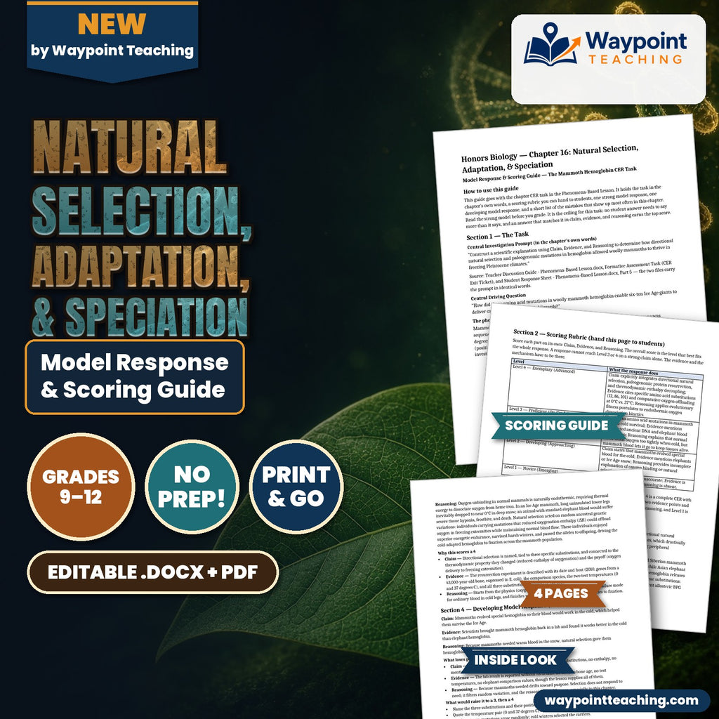 Natural Selection, Adaptation, & Speciation Model Response & Scoring Guide cover