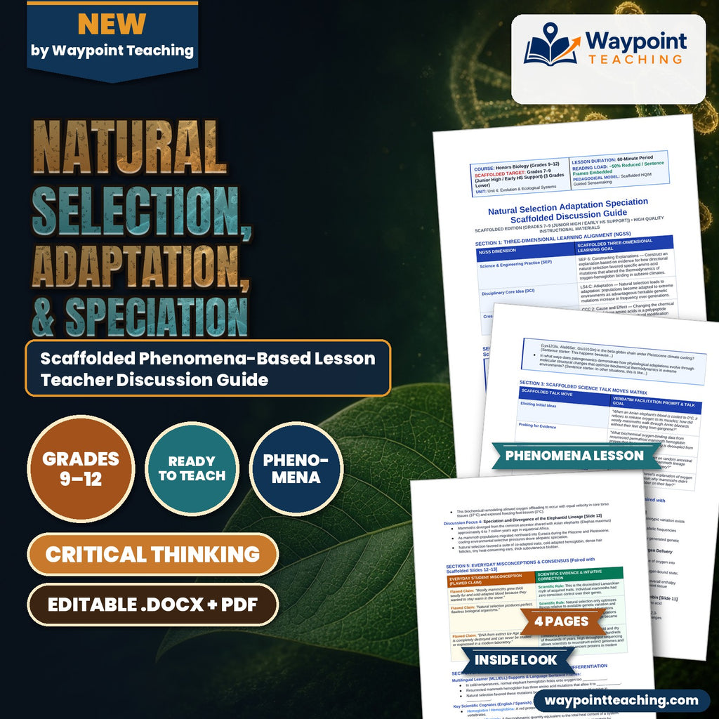 Natural Selection, Adaptation, & Speciation Scaffolded Phenomena-Based Lesson: Resurrecting Ice Age Blood: How Mammoth Hemoglobin Defied the Freeze Teacher Discussion Guide cover