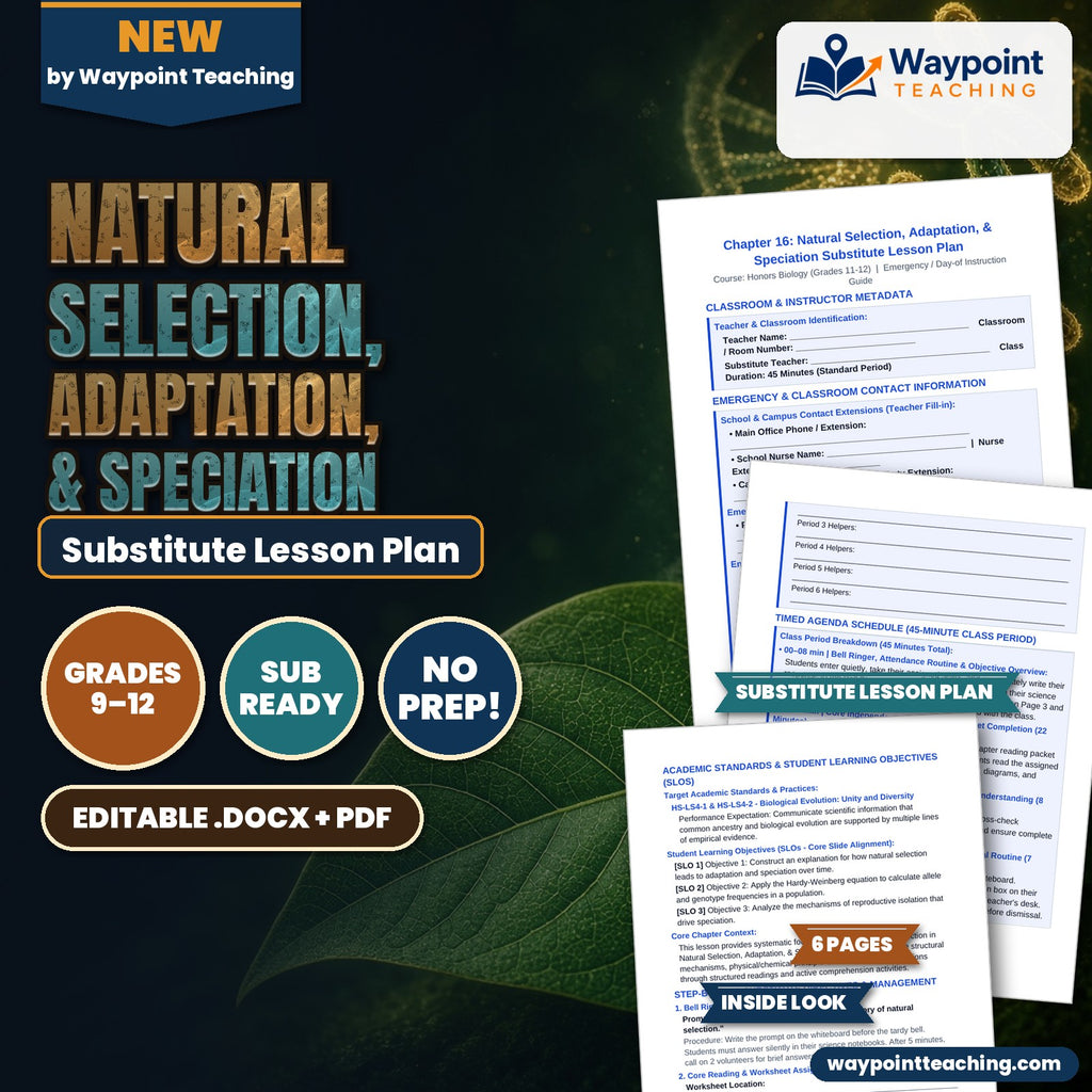 Natural Selection, Adaptation, & Speciation Substitute Lesson Plan cover