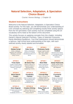 Natural Selection, Adaptation, & Speciation Vocabulary Choice Board sample page