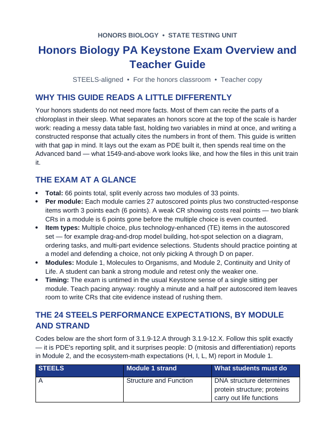 Pennsylvania Keystone Exam Overview & Teacher Guide Exam Overview & Teacher Guide sample page
