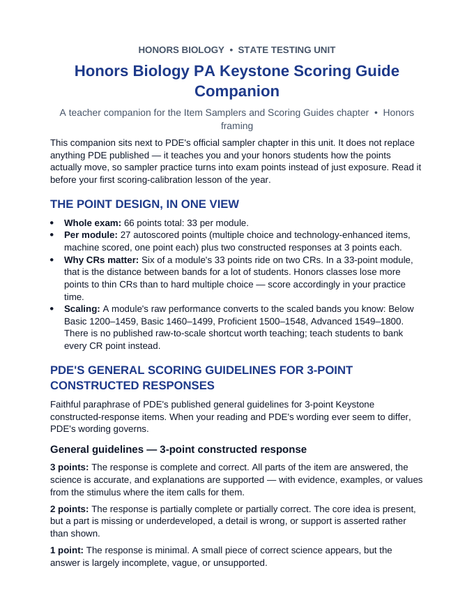 Pennsylvania Keystone Item Samplers & Scoring Guides Item Sampler & Scoring Guide sample page