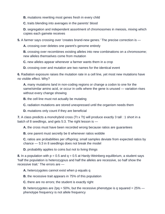 Pennsylvania Keystone Module 2: Continuity and Unity of Life Misconception MC Bank sample page