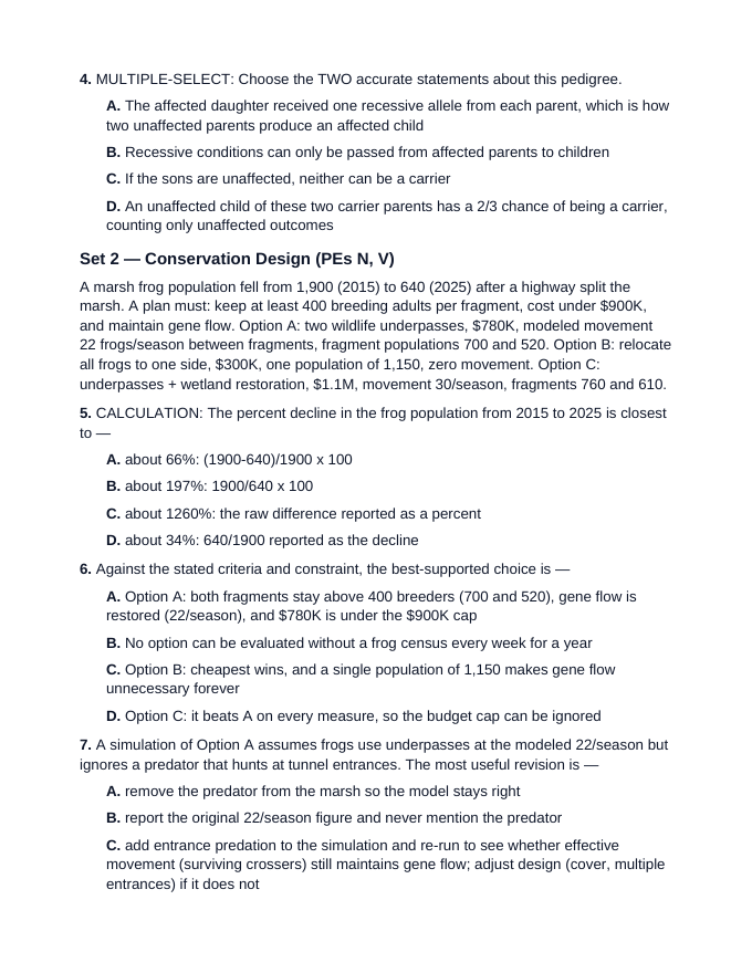 Pennsylvania Keystone Module 2: Continuity and Unity of Life Scenario Practice Set sample page