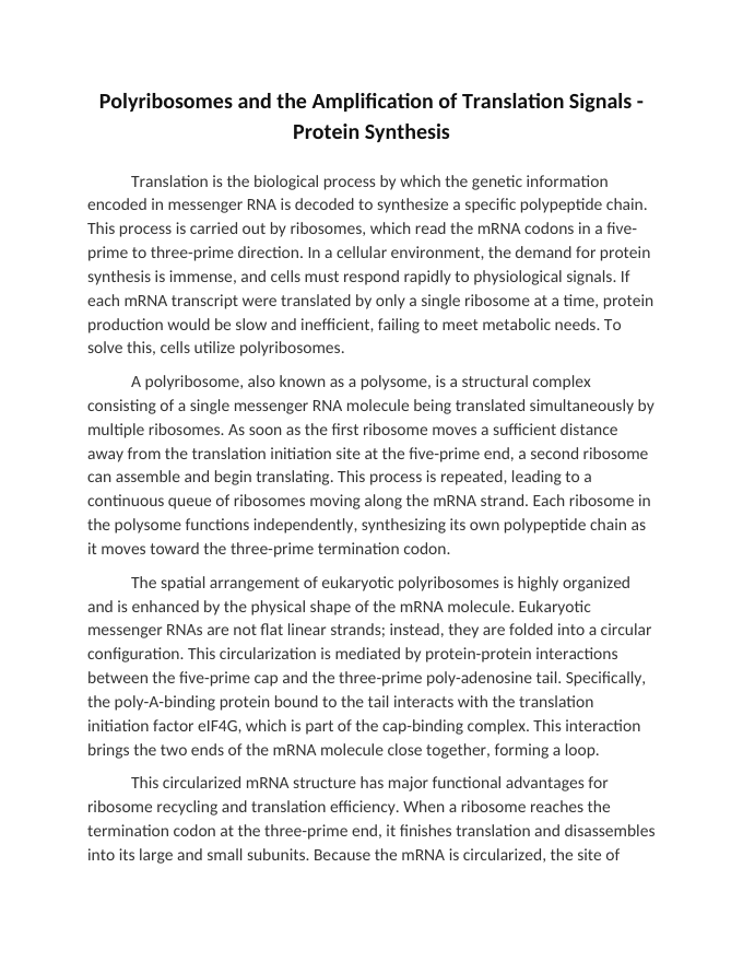Polyribosomes and the Amplification of Translation Signals Reading Worksheet sample page