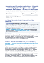 Speciation and Reproductive Isolation: Allopatric versus Sympatric Divergence and Adaptive Radiation in Galápagos Finches CER Phenomena Worksheet sample page