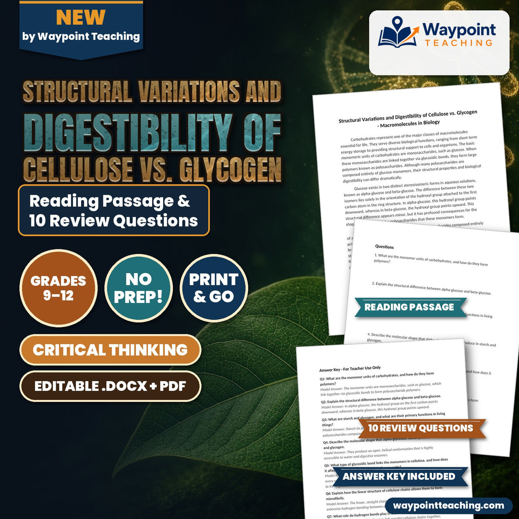 Structural Variations and Digestibility of Cellulose vs. Glycogen Reading Worksheet cover