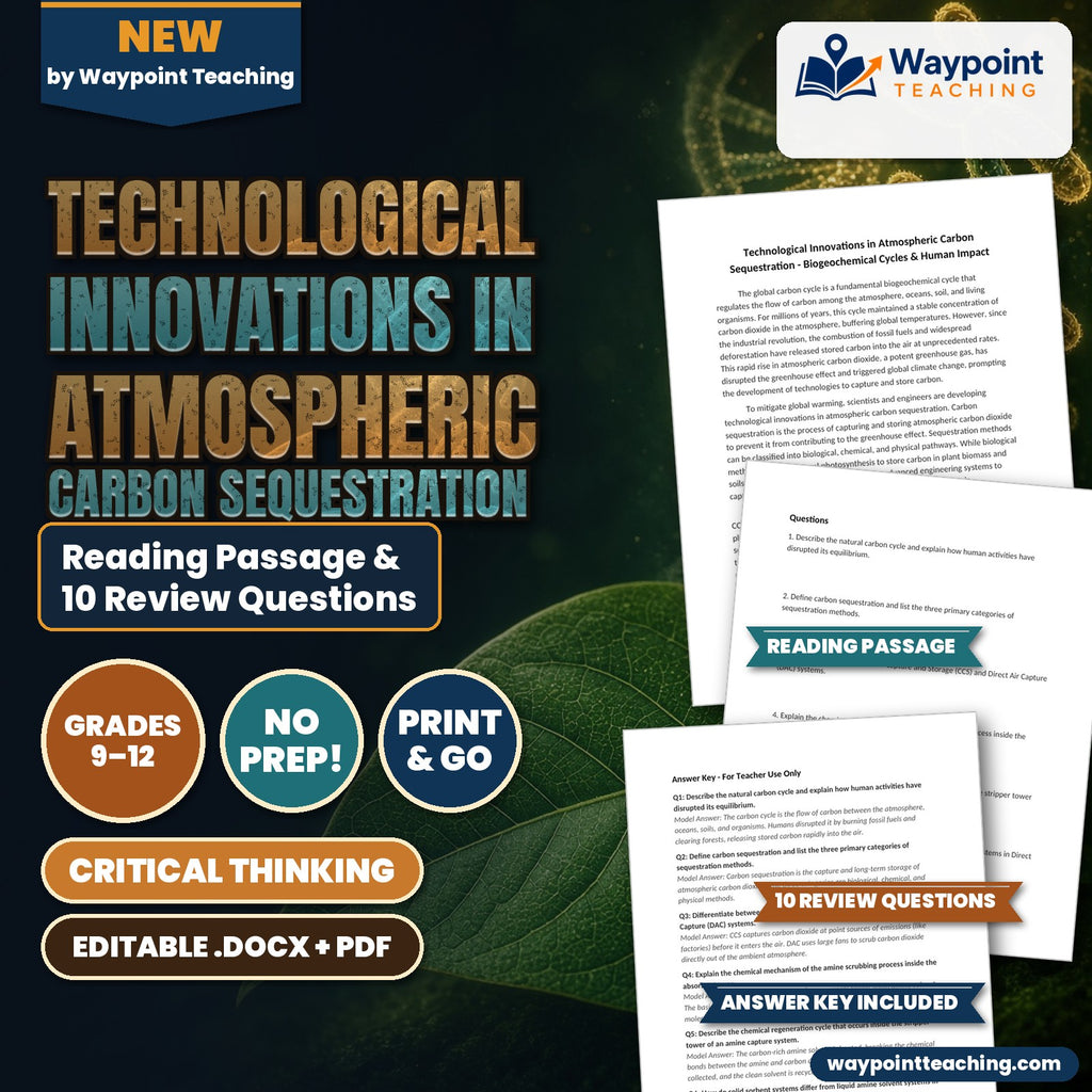 Technological Innovations in Atmospheric Carbon Sequestration Reading Worksheet cover