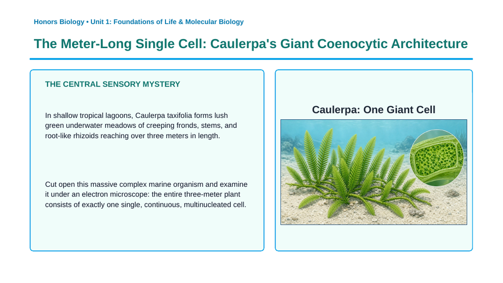 The Basics of Cell Theory Phenomena-Based Lesson: The Meter-Long Single Cell: Caulerpa's Giant Coenocytic Architecture Presentation sample page