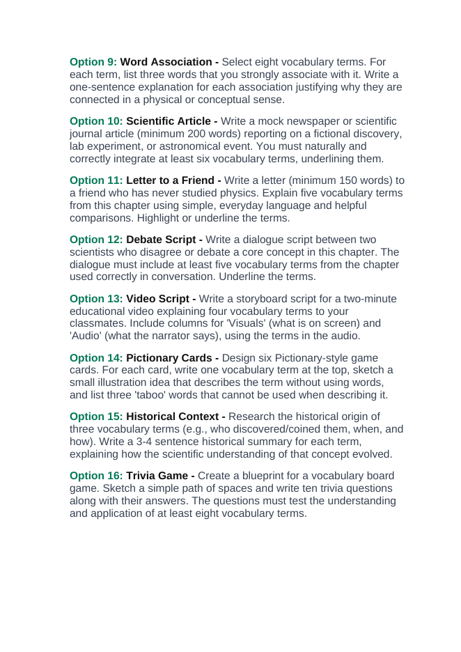 The Basics of Cell Theory Vocabulary Choice Board sample page