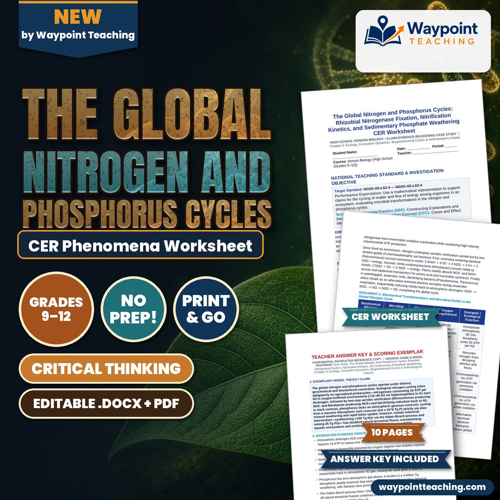 The Global Nitrogen and Phosphorus Cycles: Rhizobial Nitrogenase Fixation, Nitrification Kinetics, and Sedimentary Phosphate Weathering CER Phenomena Worksheet cover