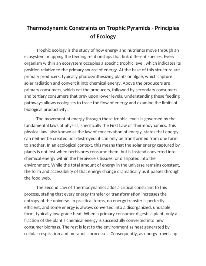 Thermodynamic Constraints on Trophic Pyramids Reading Worksheet sample page