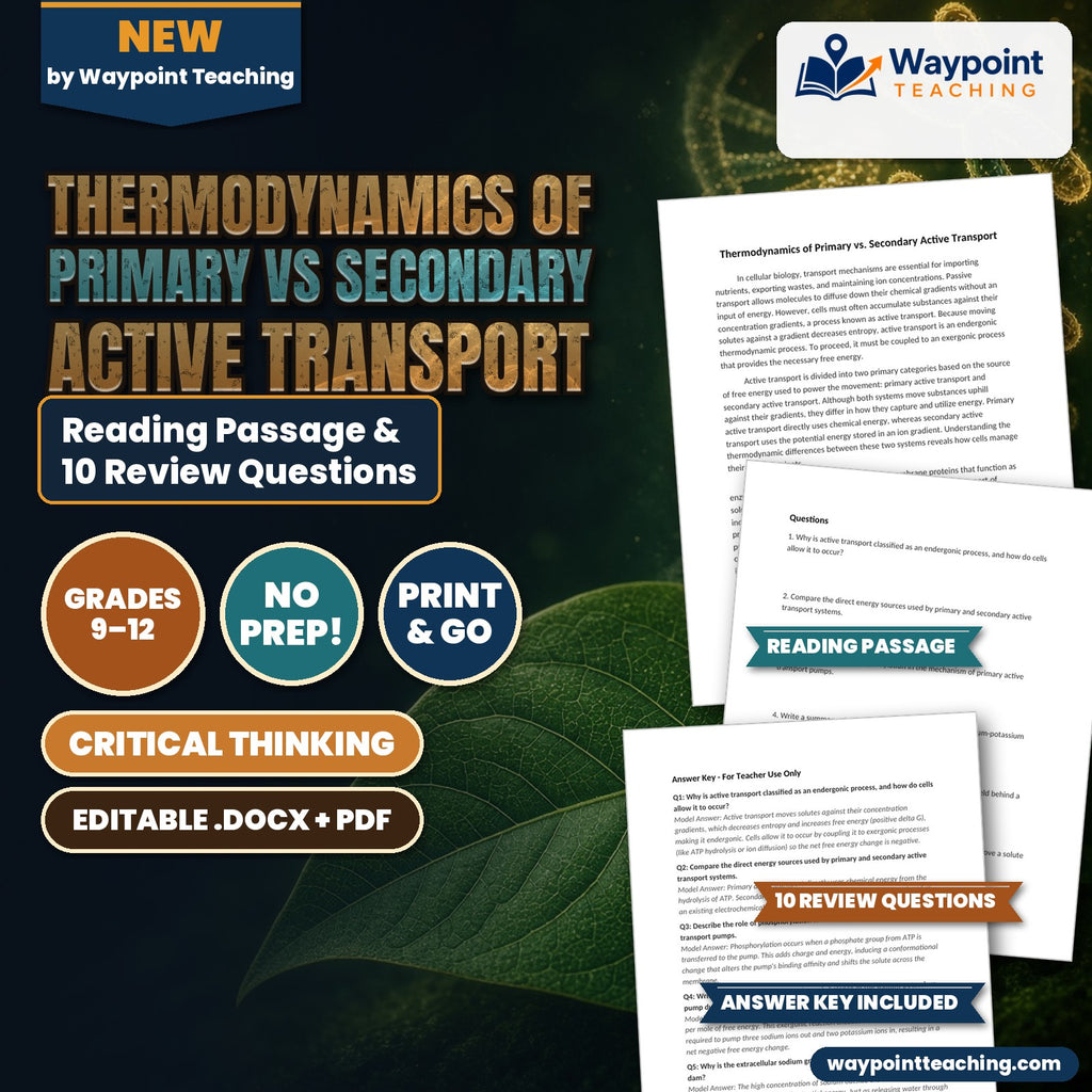 Thermodynamics of Primary vs Secondary Active Transport Reading Worksheet cover