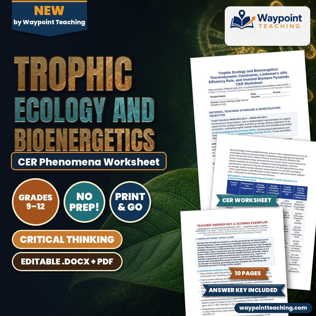 Trophic Ecology and Bioenergetics: Thermodynamic Constraints, Lindeman's 10% Efficiency Rule, and Inverted Biomass Pyramids CER Phenomena Worksheet cover