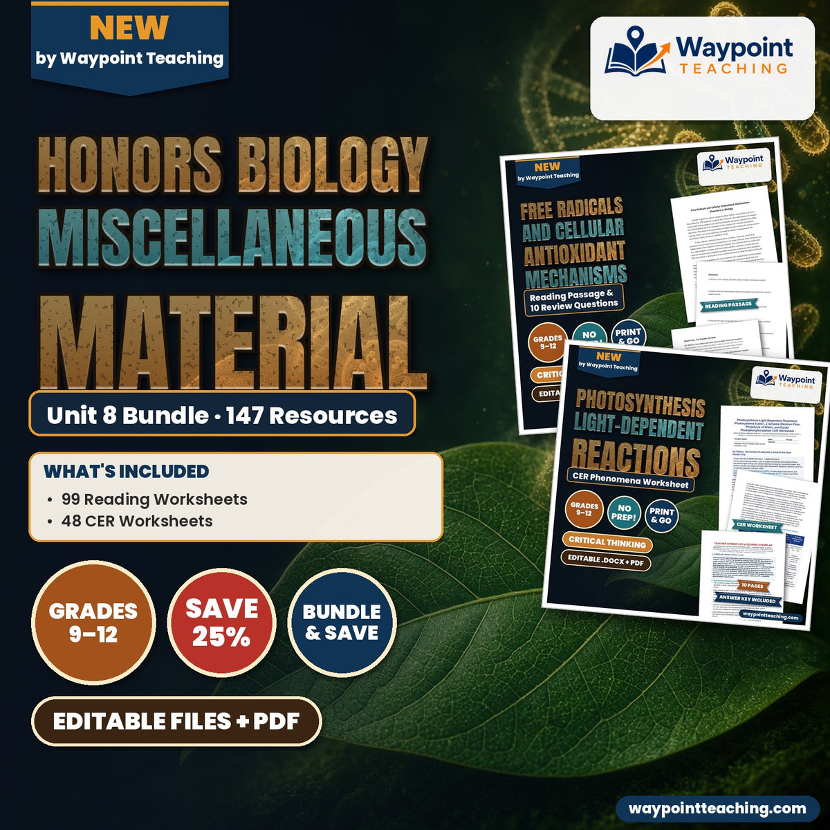 Honors Biology Unit 8: Honors Biology Miscellaneous Material Bundle cover