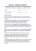Acceleration & Velocity-Time Graphs Critical Thinking Prompts sample page