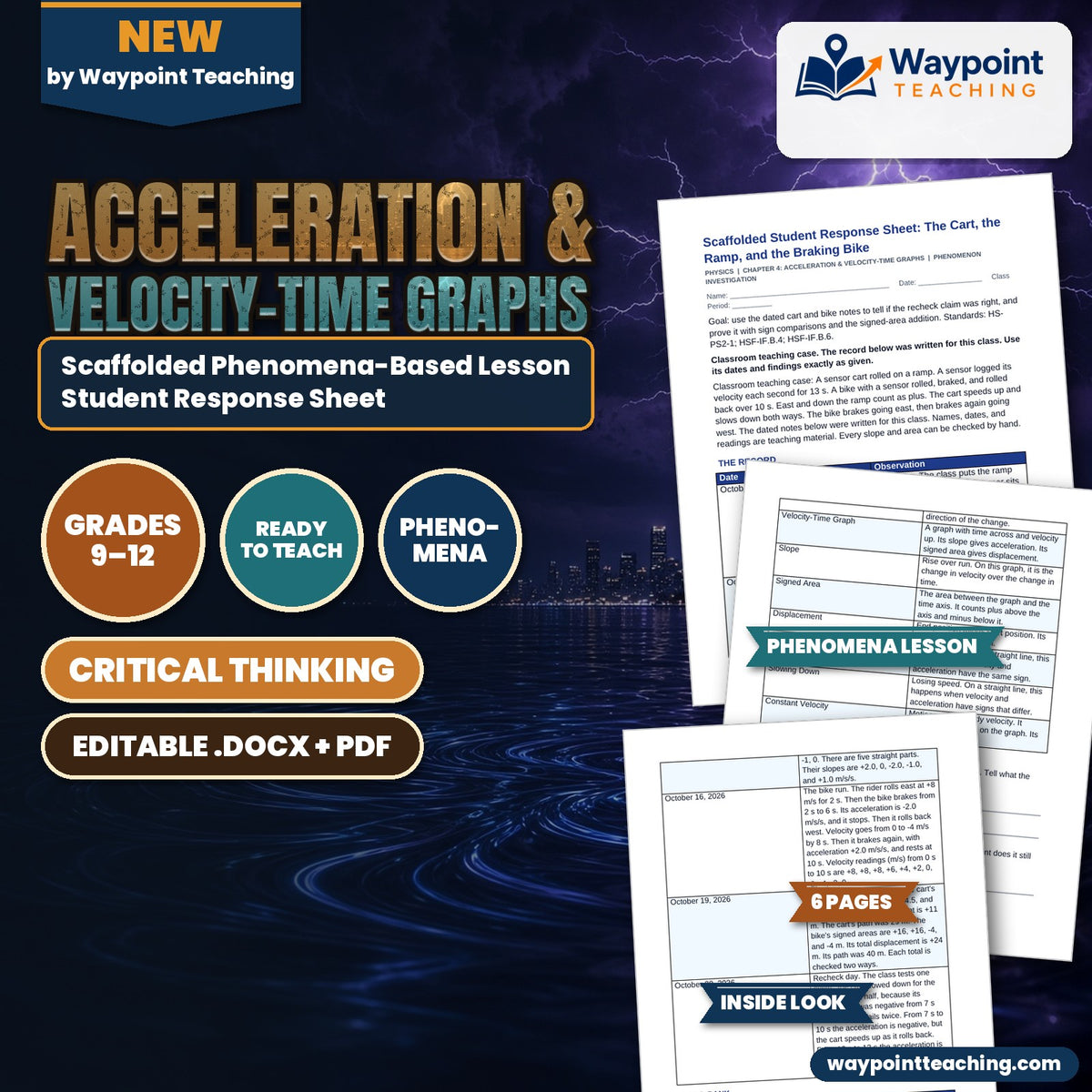 Acceleration & Velocity-Time Graphs Scaffolded Phenomena-Based Lesson: The Cart, the Ramp, and the Braking Bike Student Response Sheet cover